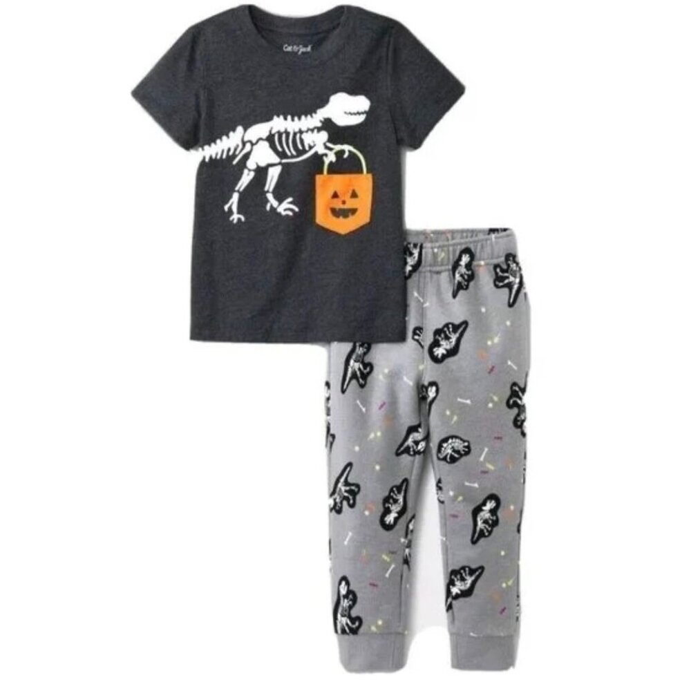 Target Cat & Jack Toddler Boys Dinosaur T-Rex Halloween T-Shirt Jogger Set 2T